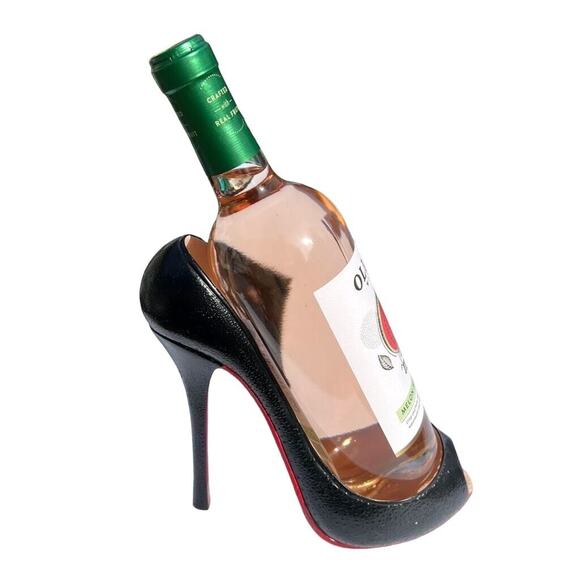 Wild Eye Designs Wine Bottle Holder Stand Stiletto High Heel Shoe Black Red - Picture 1 of 16